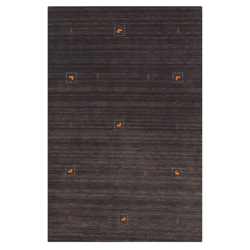 ECARPETGALLERY Hand Loomed Kashkuli Gabbeh Dark Grey Wool Rug - 5'2 x 7'10