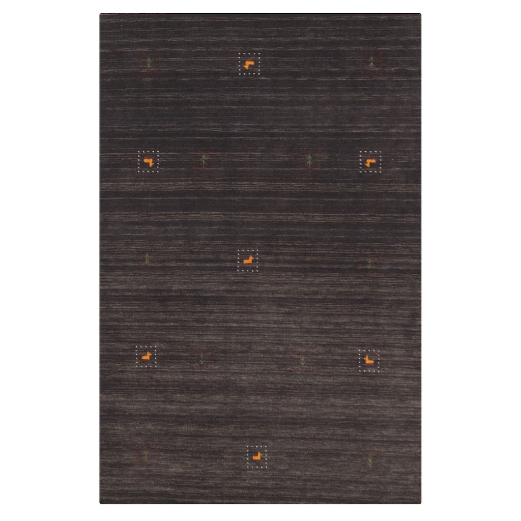 ECARPETGALLERY Hand Loomed Kashkuli Gabbeh Dark Grey Wool Rug - 5'2 x 7'10