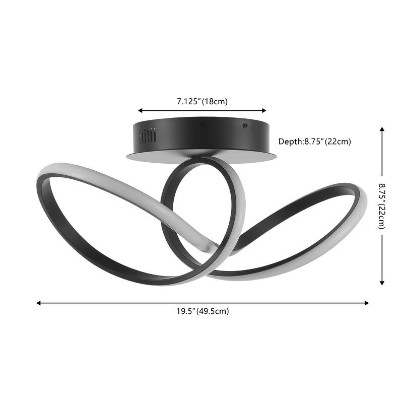 Euphoria 19.5" 1-Light Modern Minimalist Aluminum Loop Integrated LED Semi Flush Mount, by JONATHAN Y - 19.50
