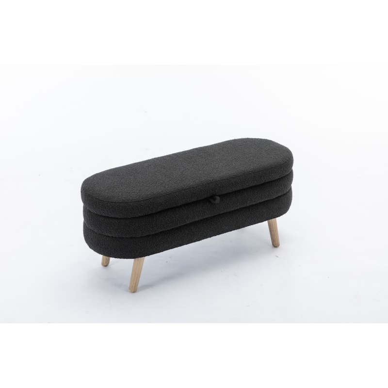 Boucle Fabric Storage Bench Bedroom Bench With Wood Legs For Living Room Bedroom Indoor