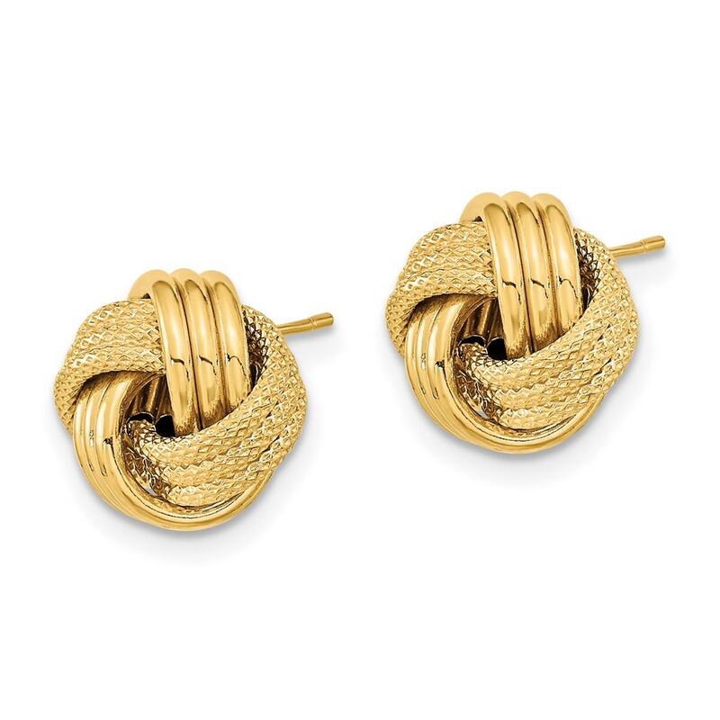 Curata 10k Yellow Gold Polished Textured Triple Love Knot Post Earrings - 10.5x11.5mm