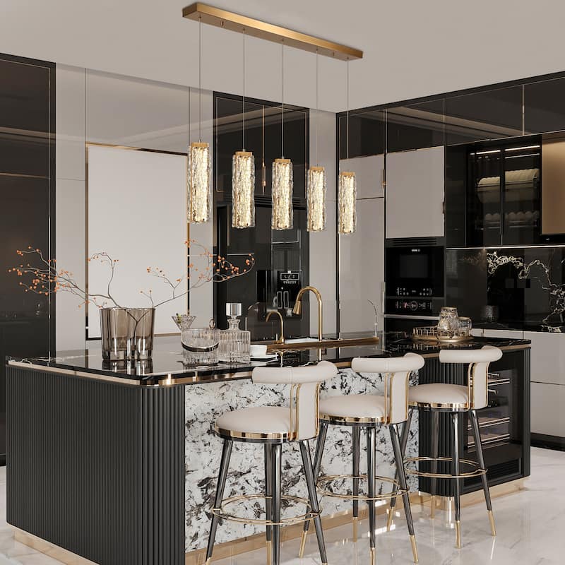 Modern Gold 5-Light LED Crystal Chandelier Glam Island Lights for Kitchen Island - W 39.3" x H 73.3"Max
