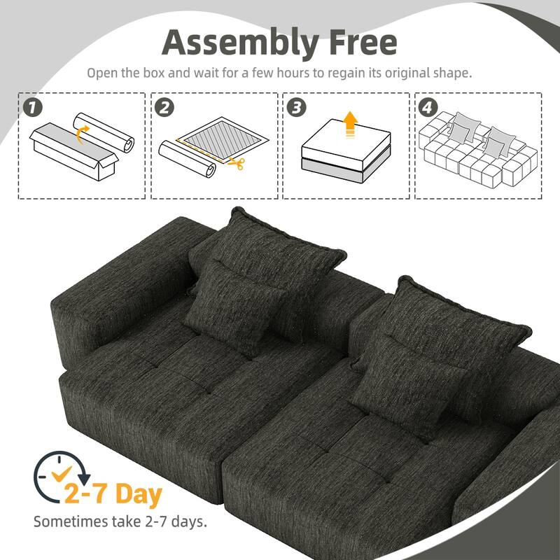 113.39" Chenille 4-Seater Modular Sofa, Sparkling Tufted and Non-Slip Base
