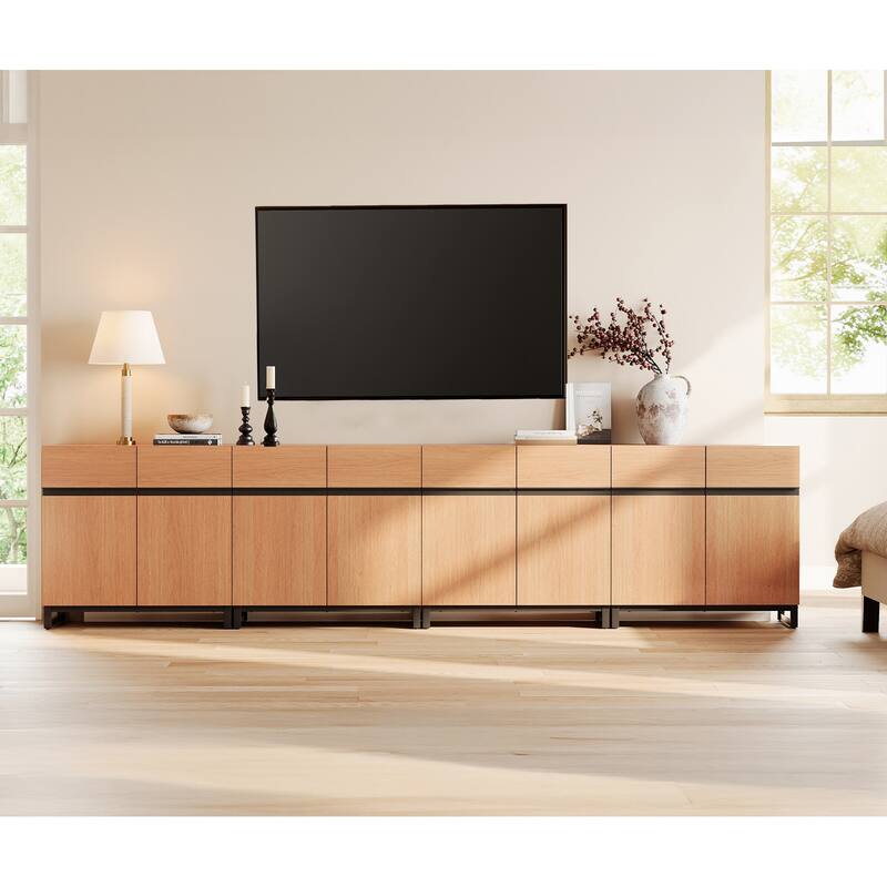 WAMPAT Modern TV Stand with Storage Cabinets for Living Room,Bedroom,Brown