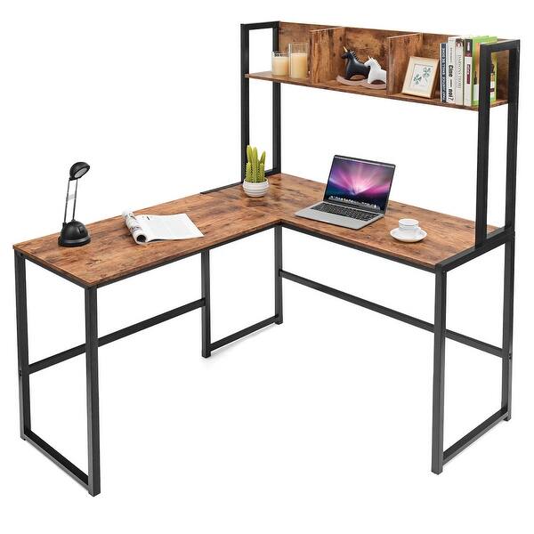 Shop Costway Industrial L Shaped Desk W Hutch Bookshelf 55