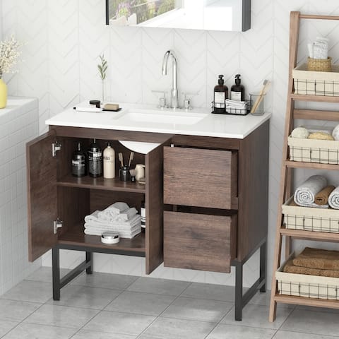 Modern Wood Bathroom Vanity with Ceramic Vessel Sink by Kerrogee
