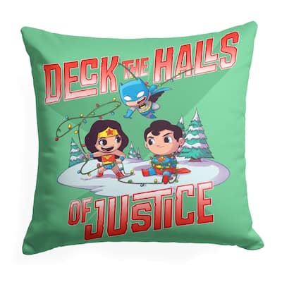 Warner Brothers DC Justice League Deck the Halls of Justice 18 Inch Throw Pillow