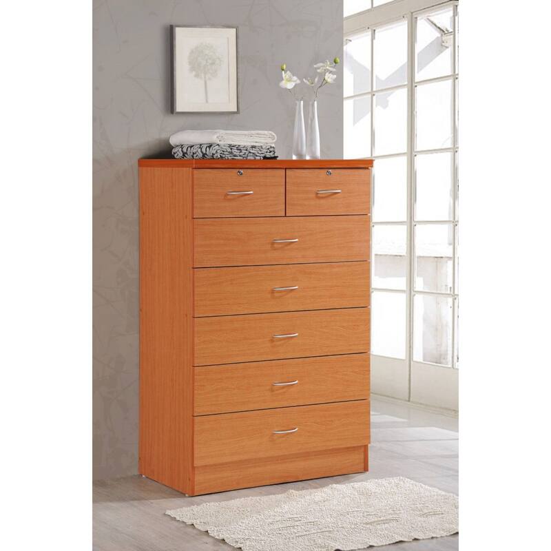 48" Cherry Red and Silver Rectangular 7-Drawer Chest with Locks