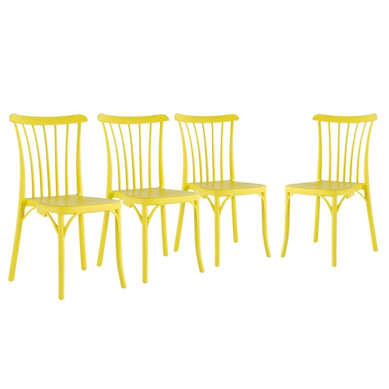 HomeRoots Set of Two Yellow Heavy Duty Plastic Outdoor Stacking Dining Chairs