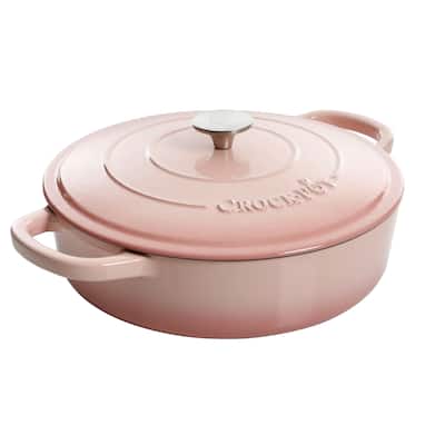 Crock Pot Artisan 5Qt Enameled Cast Iron Braiser Pan in Blush Pink - 5 Quart