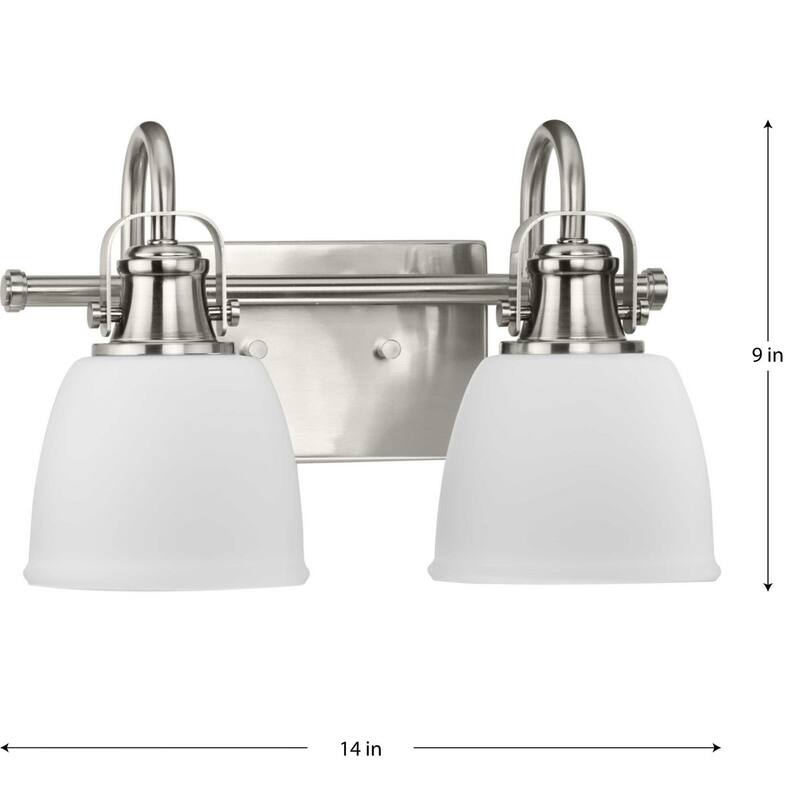 Preston Collection Two-Light Brushed Nickel Coastal Bath and Vanity Light - 14 in x 7.37 in x 9 in