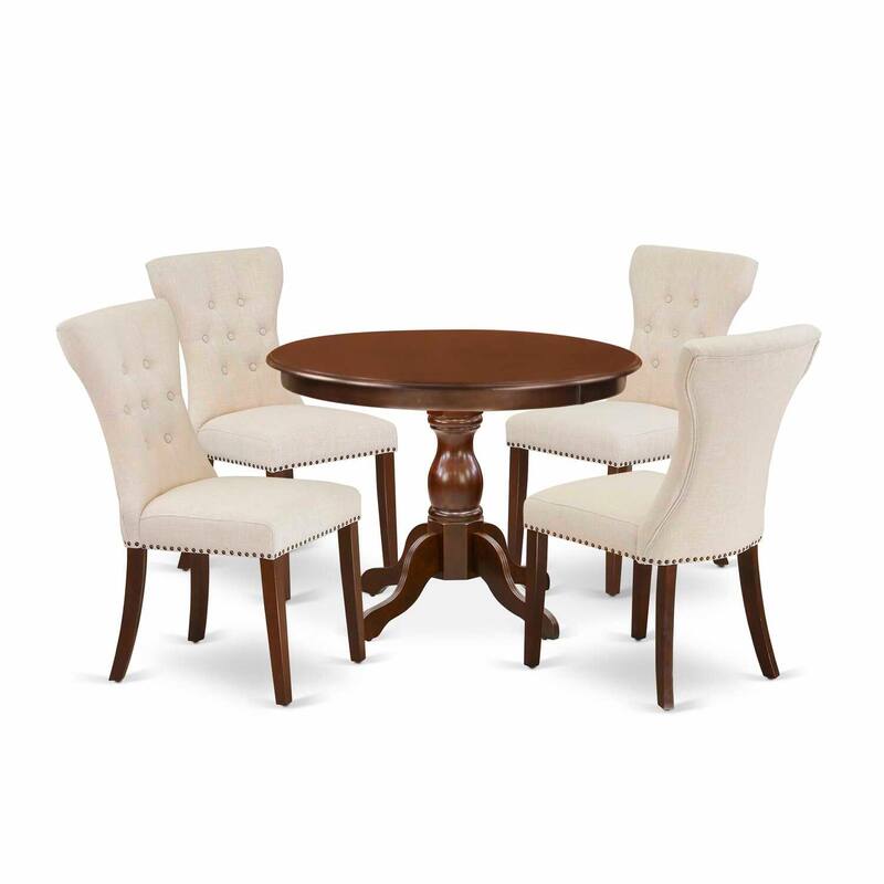 HomeStock 5-Piece Mahogany Finish Solid Wood Top Dining table with 4 Chairs