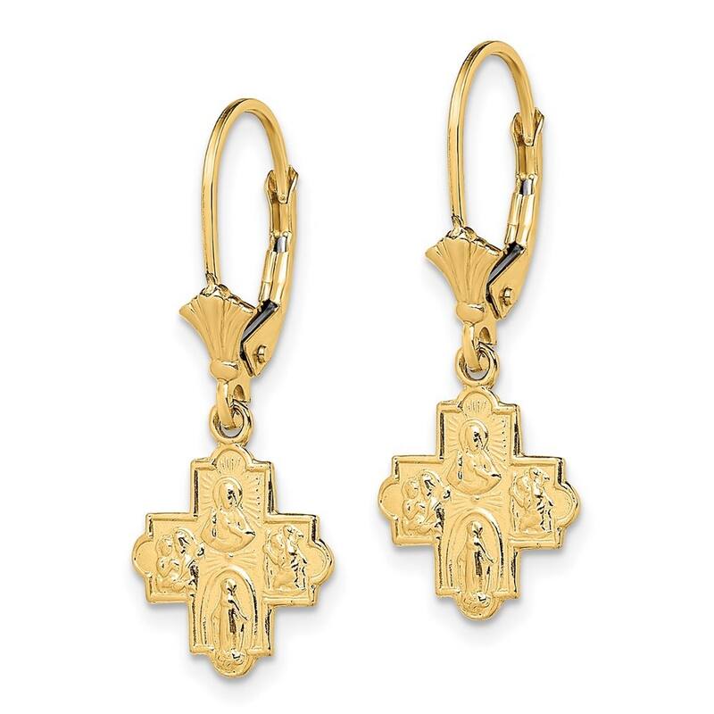 Curata 14k Yellow Gold Small 4 Way Medal Pendant Necklace Leverback Earrings - 12.3x11.2mm