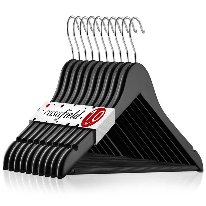 10 Wooden Suit Hangers - 10 Pack - Black