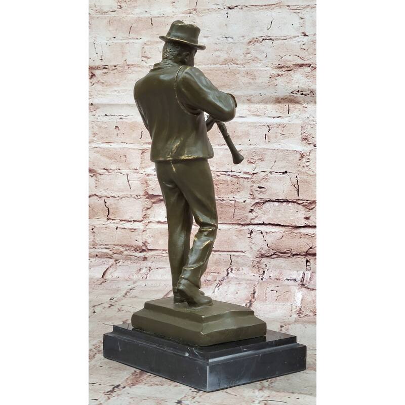 Bronze Jazz Performer Sculpture – Clarinet Player With Hat