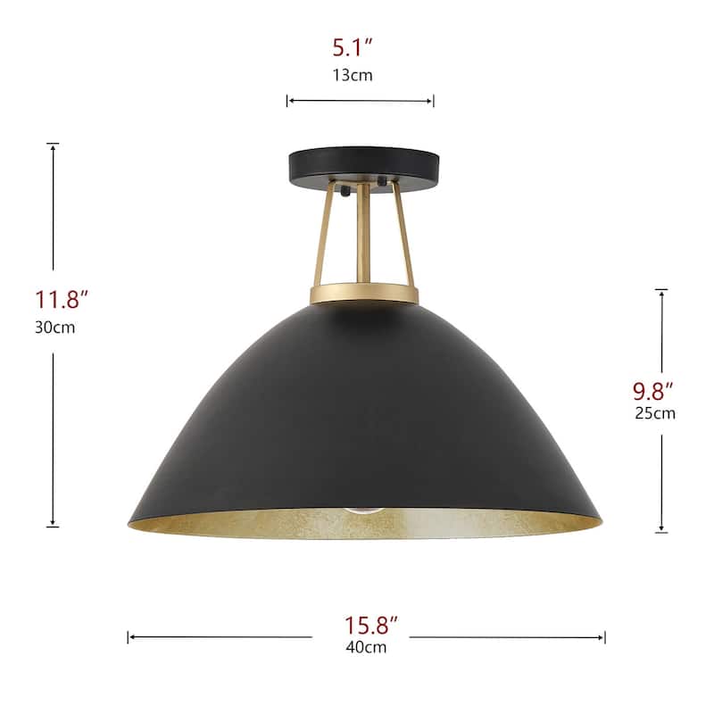 Farmhouse Gold Leaf Inside Semi Flush Mount Ceiling Light for Bedroom Kitchen Hallway