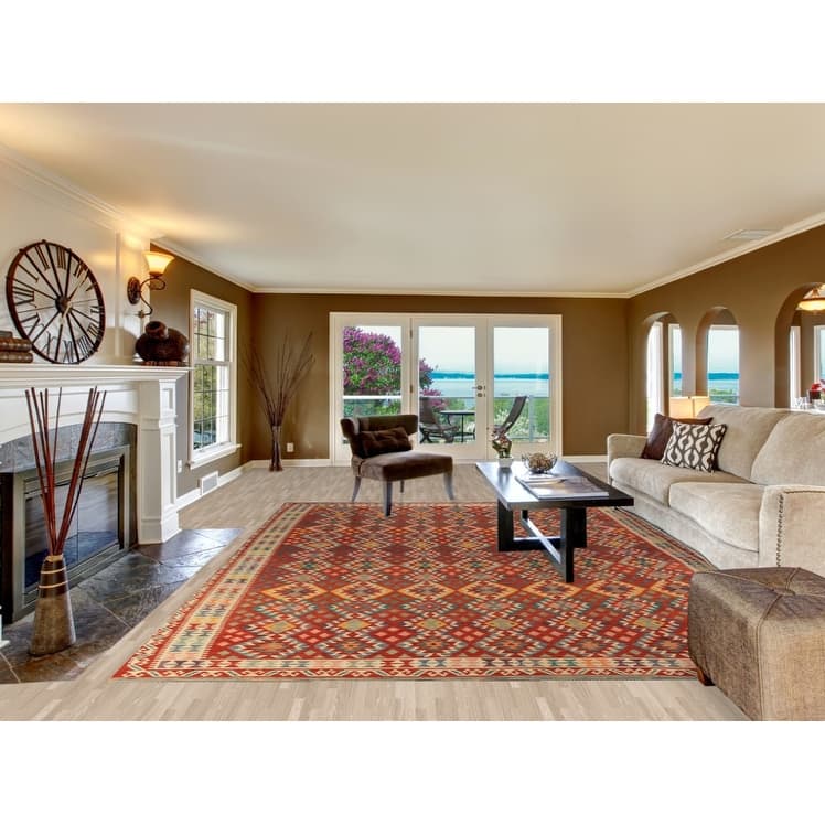 Reversable Kilim Oriental Area Rug Flatweave Living Room Wool Carpet - 9'7"x 13'0"