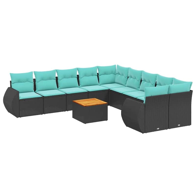 vidaXL Patio Sofa Set with Cushions Outdoor Furniture 11 Piece Poly Rattan - 24.4x 24.4x 27.2