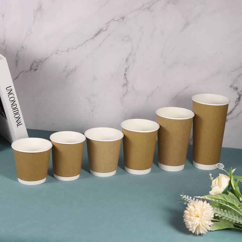 Kraft Paper Coffee Cups, 50 Pack Double-Layer Disposable Cups - Brown