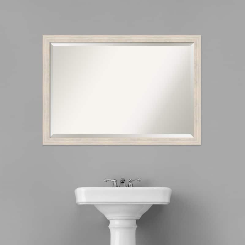Petite Bevel Bathroom Wall Mirror - Scratched Wave Chrome Frame - Scratched Wave Chrome - 20 x 26 in