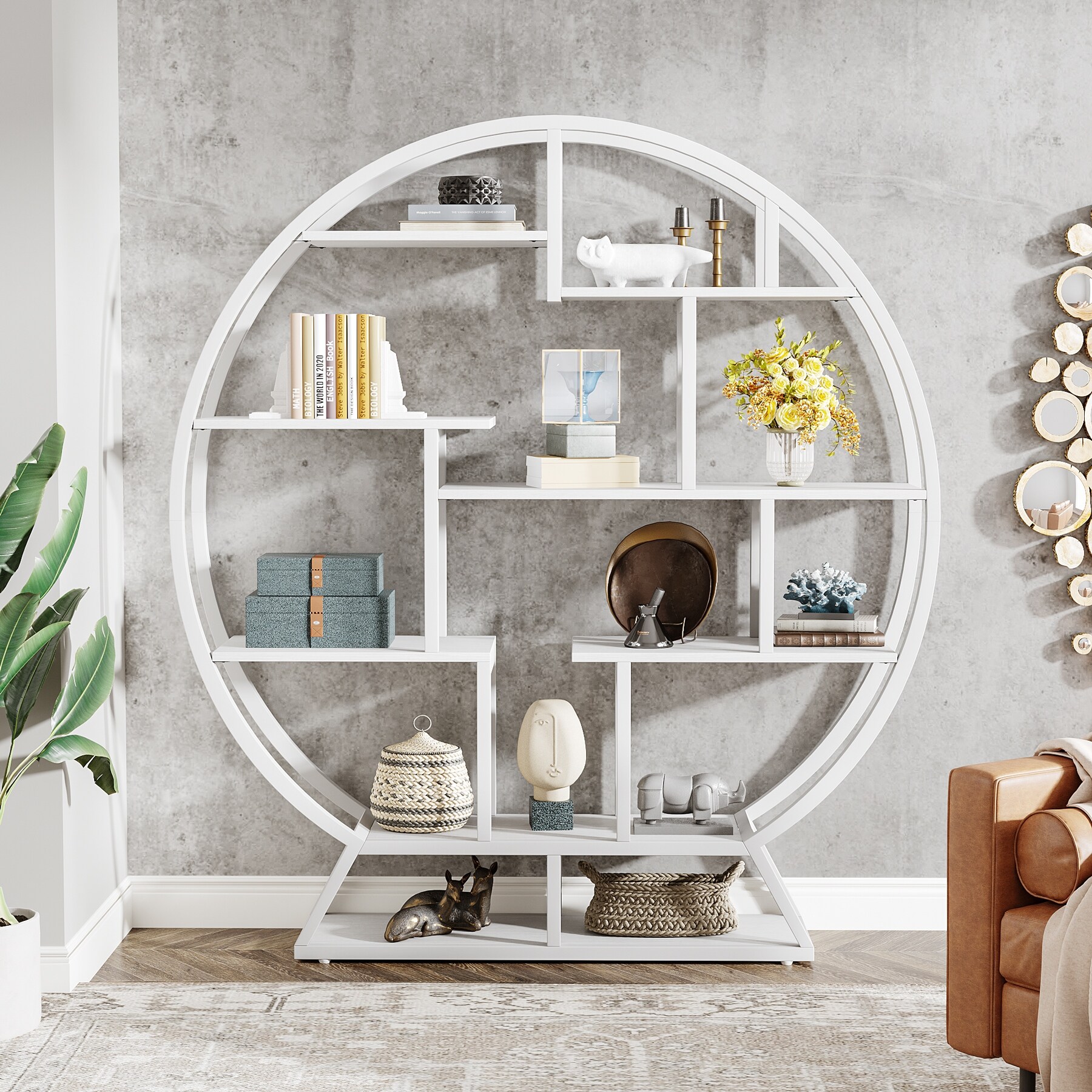 Round Bookshelves Etagere Bookcase 63 Inch Industrial Wood Book Shelf with Staggered Shelves On Sale Bed Bath Beyond 38141974
