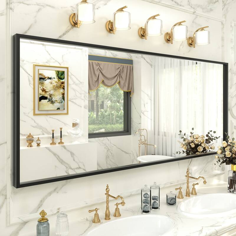 Aluminum Alloy Framed French Cleat Mounted Tempered Glass Wall Vanity Mirror - 72" x 32"