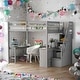 preview thumbnail 2 of 10, Full Size Loft Bed with Built-in L-Shaped Desk, Storage Shelves, and Storage Staircase