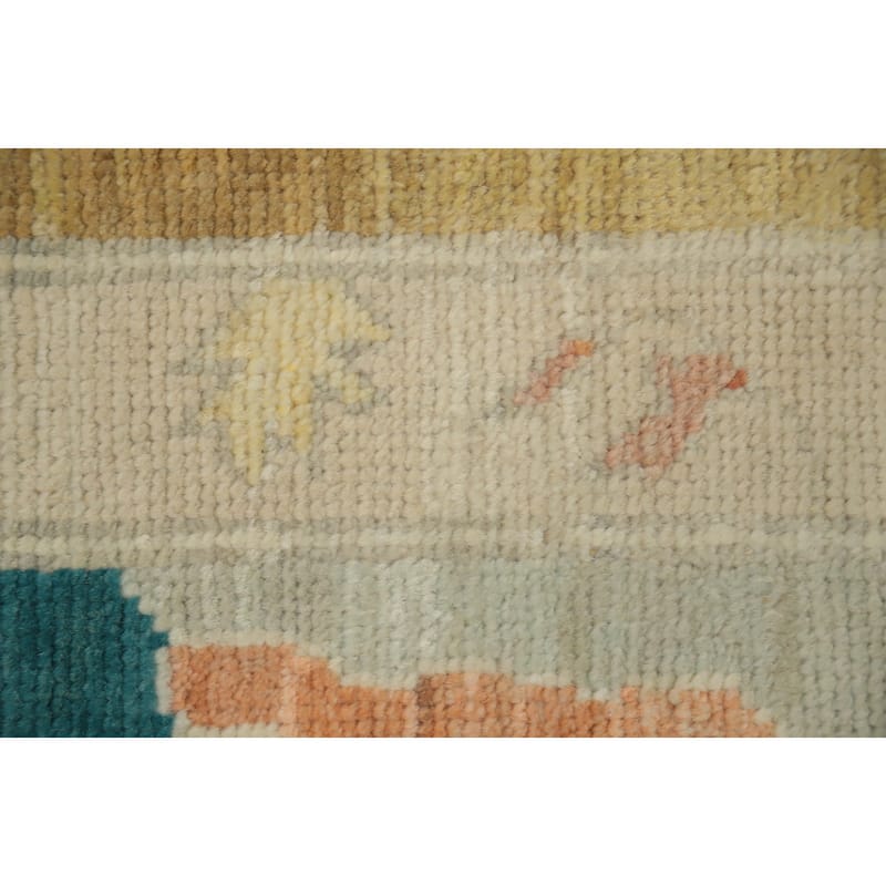 Hand Knotted Oriental 100% Wool Carpet Transitional Floral Green Oushak Area Rug - 14' 10'' X 9' 4''