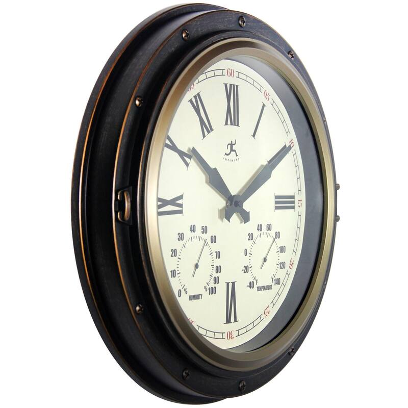 Forecaster Indoor/Outdoor Patio Garden 16 inch Wall Clock Thermometer by Infinity Instruments - 16 x 2.25 x 16