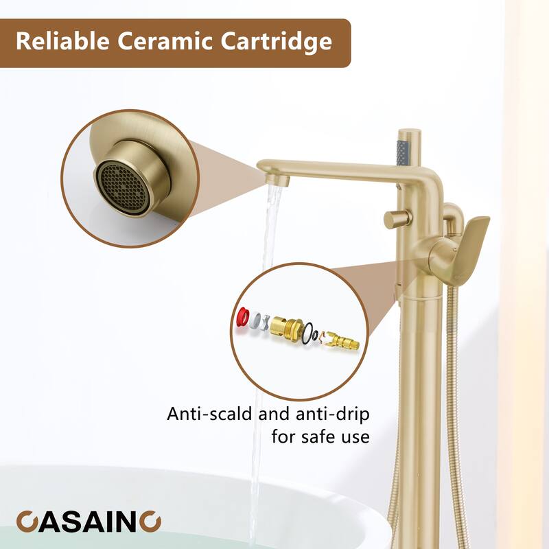 CASAINC Single-Handle Freestanding Floor-Mount Roman Tub Faucet with Handheld Shower