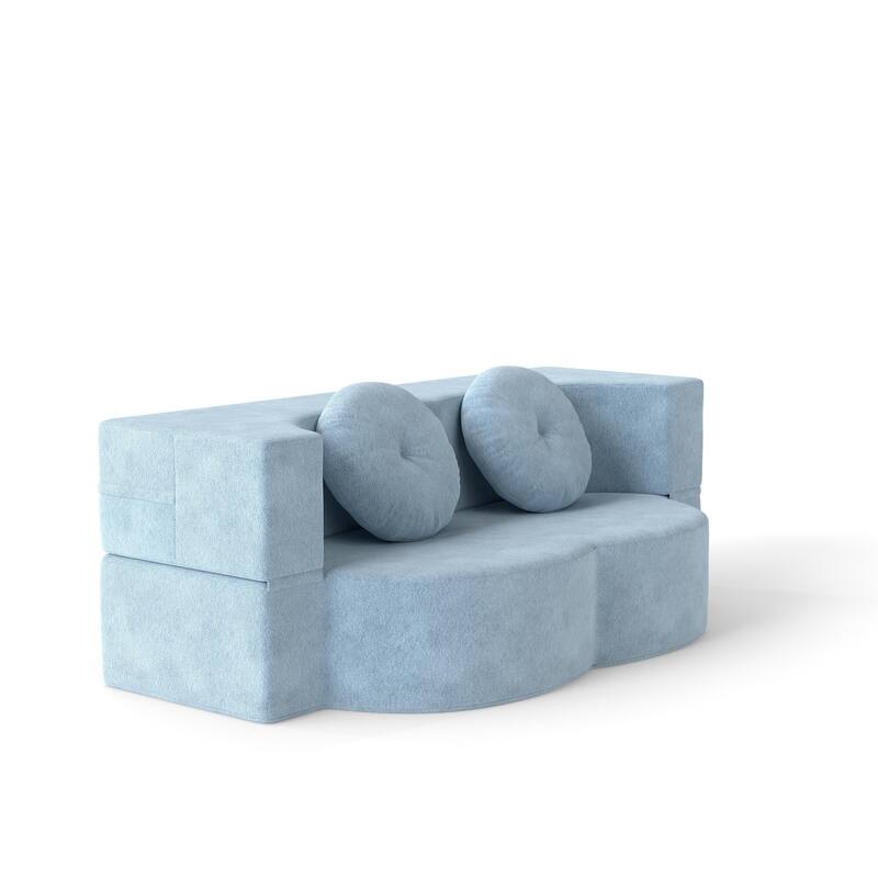 Modern Floor Sofa with 2 Pillows,Convertible Sleeper Sofa Bed