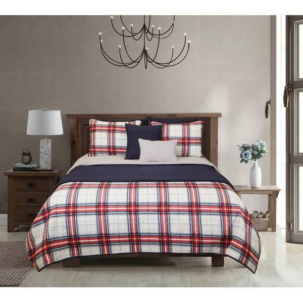 Riverbrook Home Red Plaid 8 Piece 100 Percent Cotton Comforter