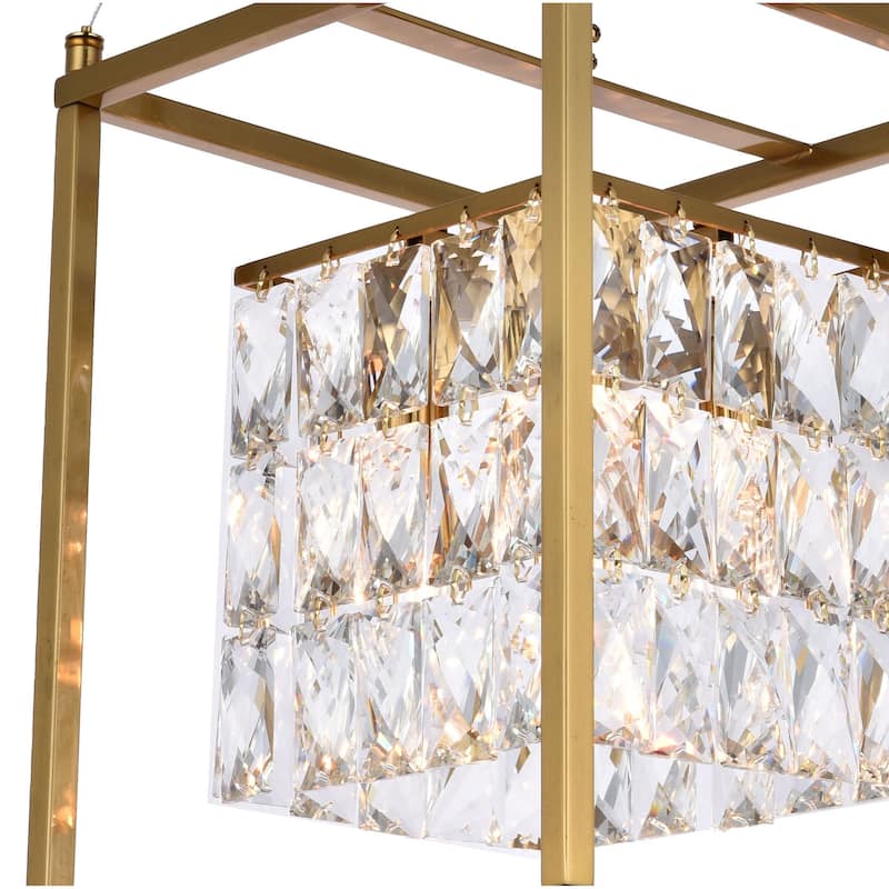 4-Light Antique Brass Cage Chandelier With Clear Crystals