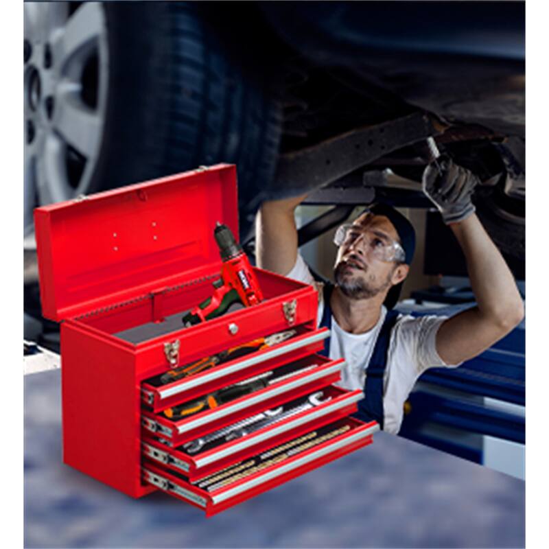 Portable Steel Tool Box with 4 Drawers,Cylinder Lock and Latch Closure