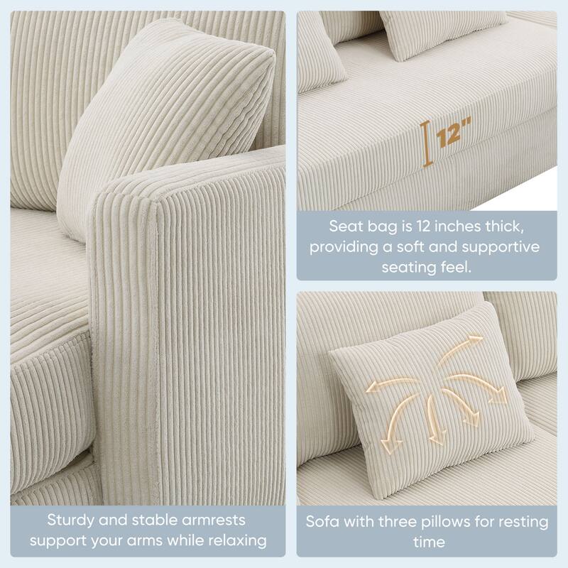Oaks Aura Modern L-shaped Corduroy Sofa with Reversible Chaise, Upholstered Sectional Convertible Sleeper Couch with Pillows
