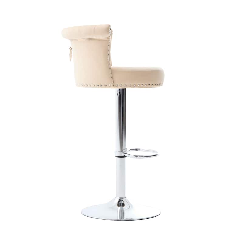 Velvet Bar Stool Set of 2, Adjustable Swivel Bar Stools with Silver Plated Metal Leg, Chrome Nailhead, Counter Height Chair