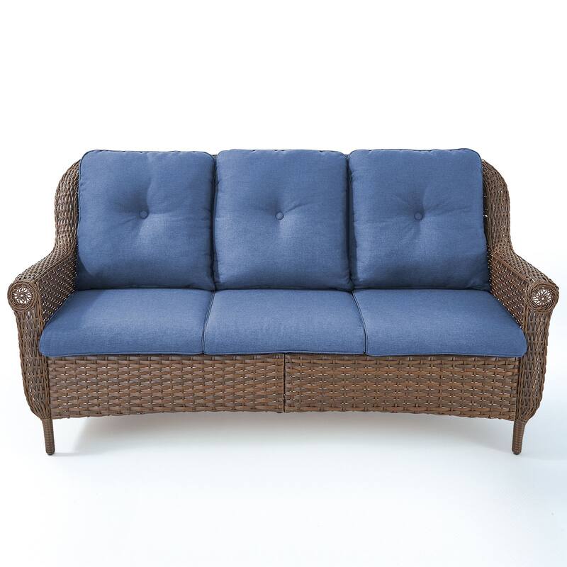 3-Seat Outdoor Patio Sofa Couch Brown - Blue