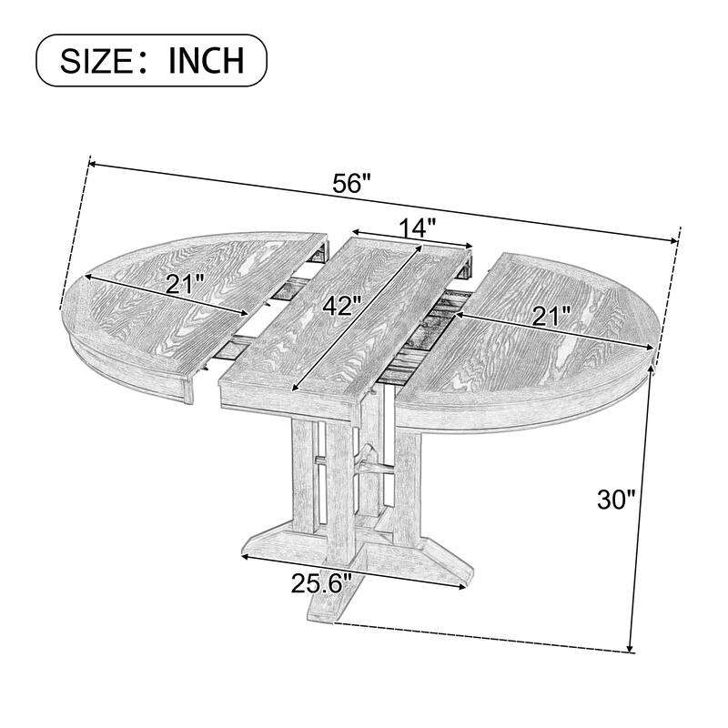 Farmhouse Dining Table Retractable Round Table Suitable for Kitchen and Dining Room, Can be Matched with its Own Chairs