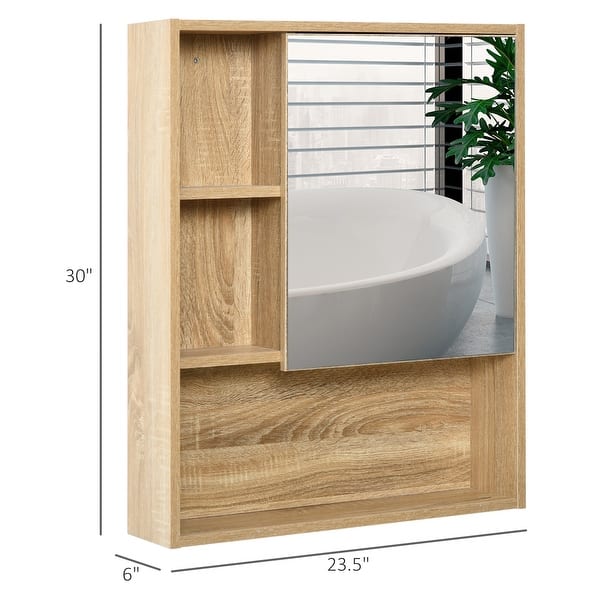 Shop Kleankin Wall Mounted Wooden Storage Bathroom Medicine Cabinet With Mirror Glass Door Adjustable Open Shelf Oak Grain Overstock 32200875