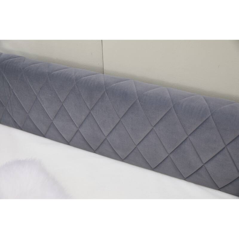 Twin Size Upholstered Daybed with Trundle, Velvet Sofa Bed with USB Port & Side Pockets, Modern V-Grained Backrest Guest Bed