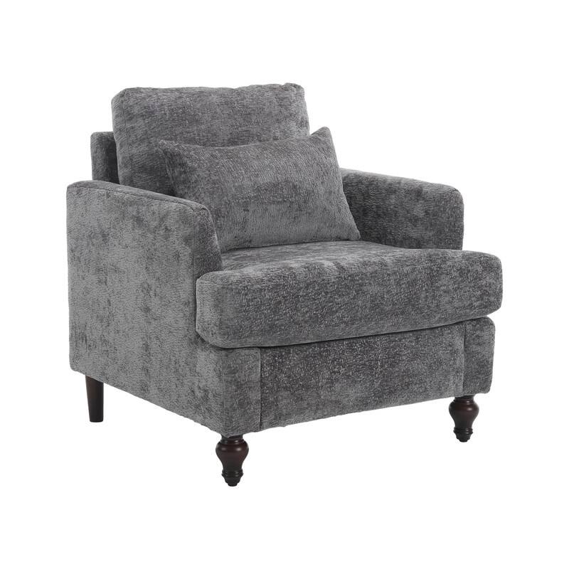 Mid Century Modern Chenille Fabric Armchair with Solid Wood Frame