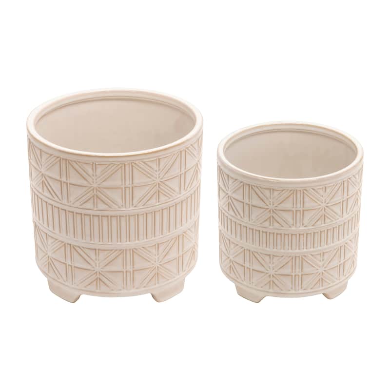 Ceramic Abstract Footed Planters Set of 2 - White, 8/9 in.