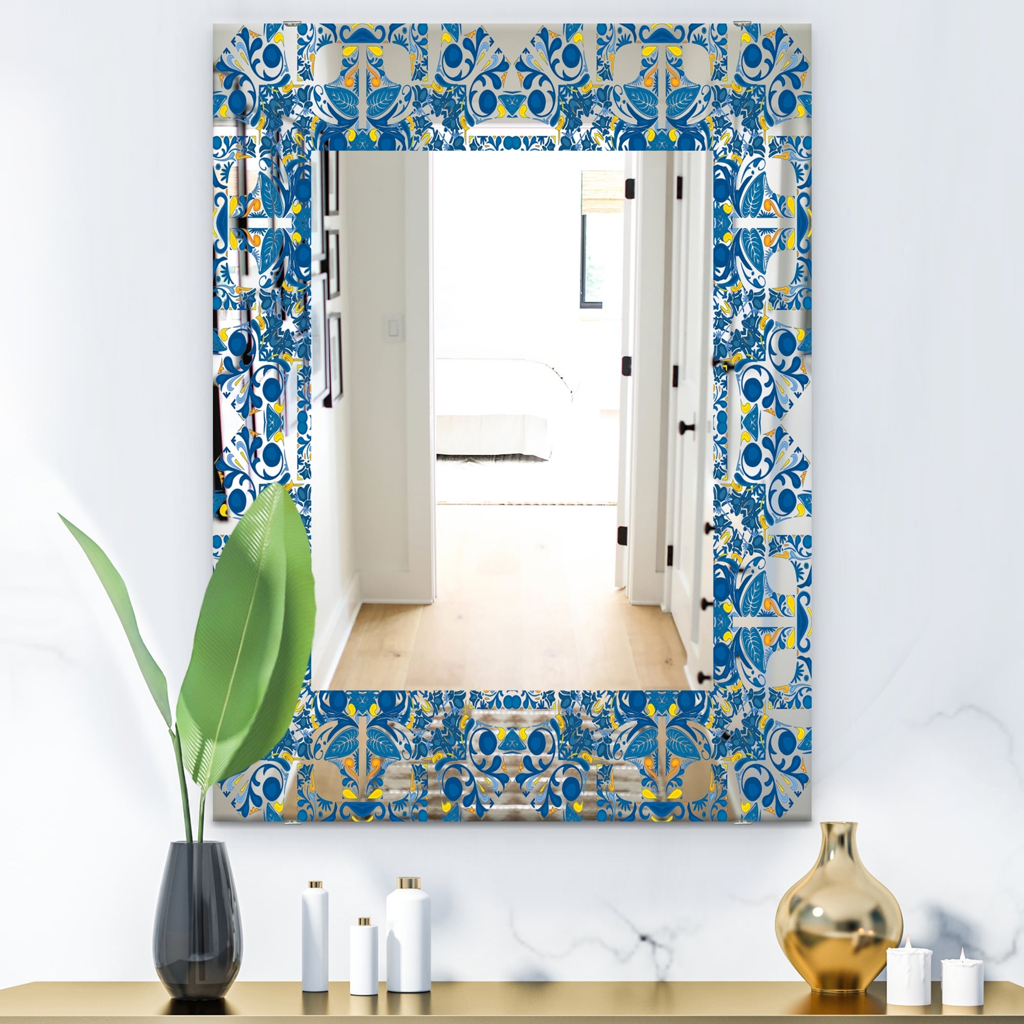 Designart 'Portuguese Tiles' Mid-Century Mirror - Frameless Printed Wall Mirror