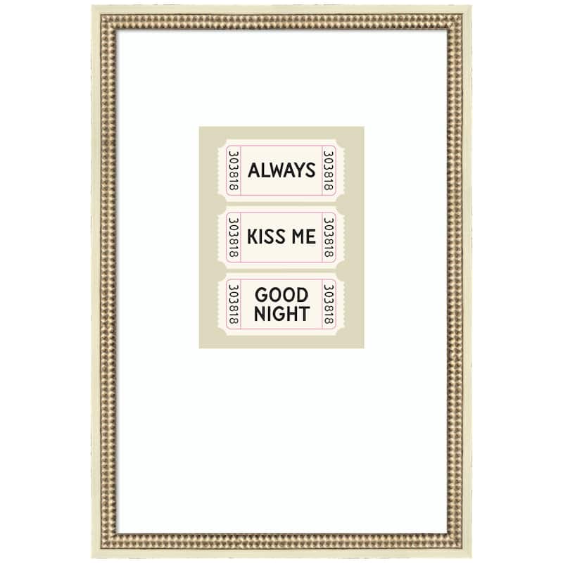 Kate and Laurel Above Bed Decor, Always Kiss Me Goodnight Sage Green Wall Art Retro Poster by Lucky Guava Framed Art Print - 18x26