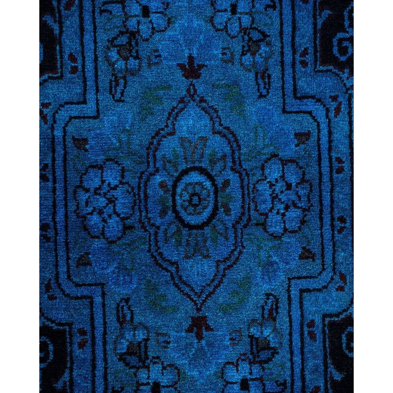Overton Hand Knotted Wool Vintage Inspired Modern Contemporary Overdyed Blue Runner Rug - 2' 7" x 10' 5"