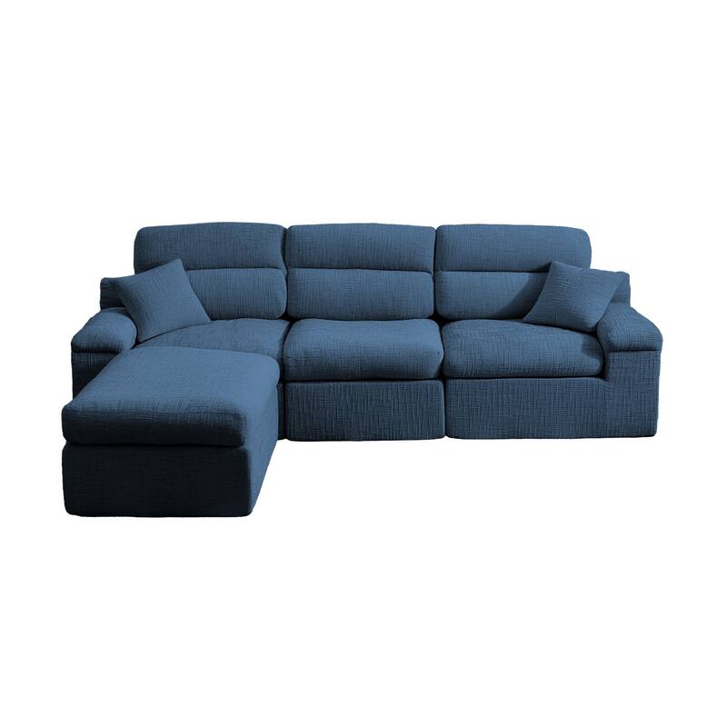 111" L-Shaped Slub Chenille Sofa with High Backrest, No Assembly Required