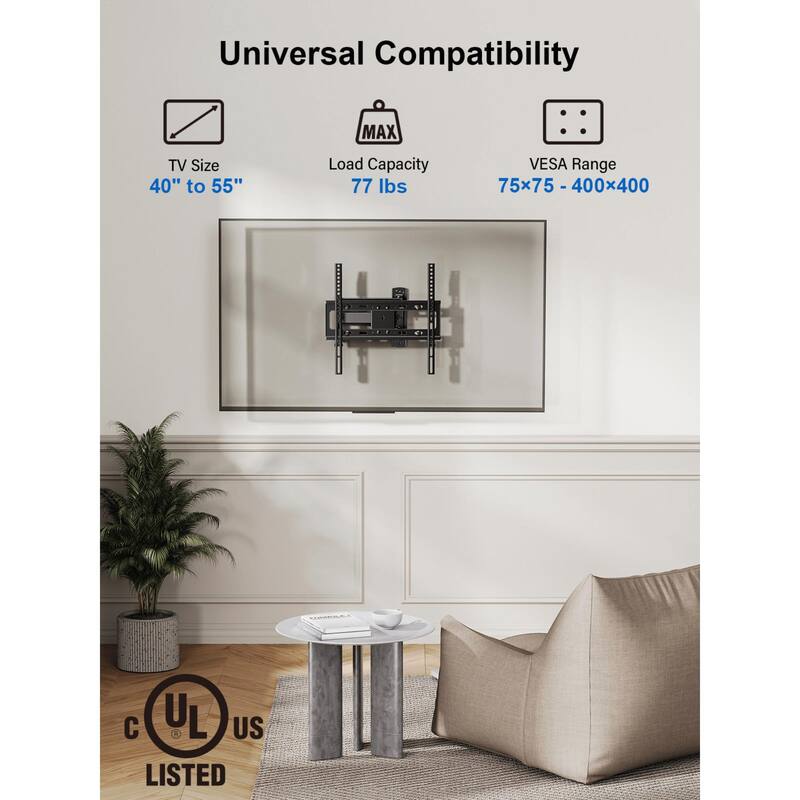 ErgoAV Single Stud Motion Mount for TVs 40″ to 55″ and up to 77lbs