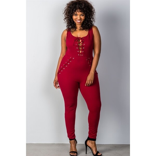 plus size lace up jumpsuit