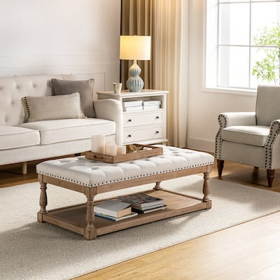 Conelius Upholstered Traditional Rectangular Cocktail Ottoman with a Tray by HULALA HOME