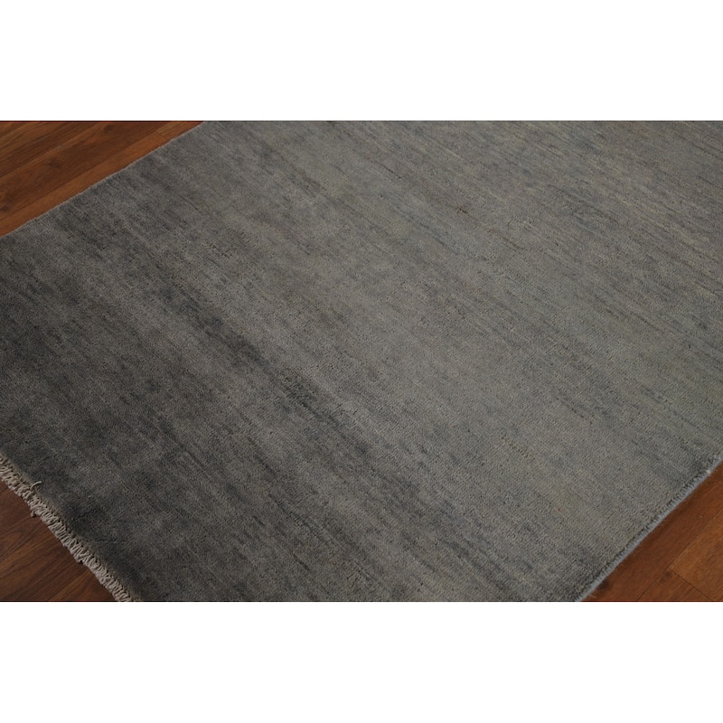 Gray Gabbeh Oriental Rug Hand-Knotted Solid Wool Carpet - 3'4" x 4'11"